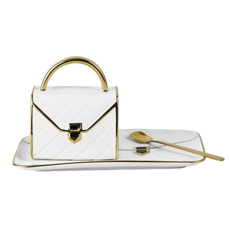 Spezielles handtaschenförmiges Kaffeetassen-Set mit Untertasse und Löffel, 310 ml Kaffeetasse, Keramik-Teetasse zum Geburtstag weiß von Joom DACH