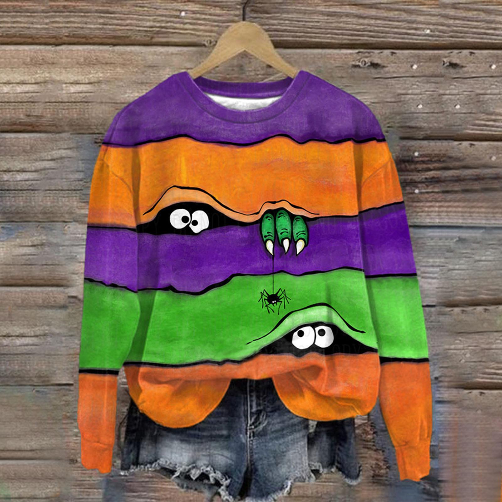 Spider Peeping Eyes Print Damen Pullover Frühling Herbst Langarm Rundhals Pullover Tops Übergröße Colorblock Kleidung Halloween 8XL Spider Peeping Eyes Print Damen Pullover Frühling Herbst Langarm Rundhals Pullover Tops Übergröße Colorblock Kleidung Halloween 8XL von Joom DACH