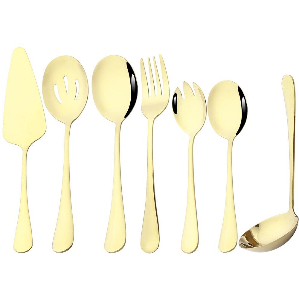 Spiegel 7 Stücke Gold Geschirr Große Suppe Löffel Salat Service Löffel Gabel Kuchen Spatel Edelstahl Besteck Set Küche geschirr von Joom DACH