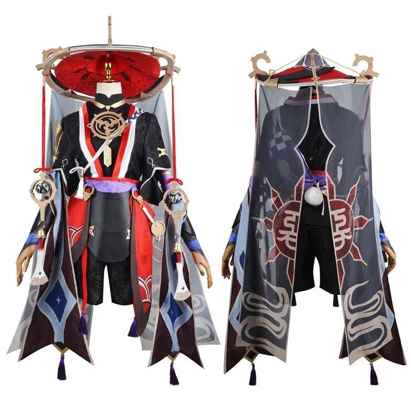 Spiel Scaramouche Cosplay Kostüm Wanderer Perücke Schuh Set Anime Halloween Party Cosplay Uniform S-(Suit+Wig+Hat) von Joom DACH