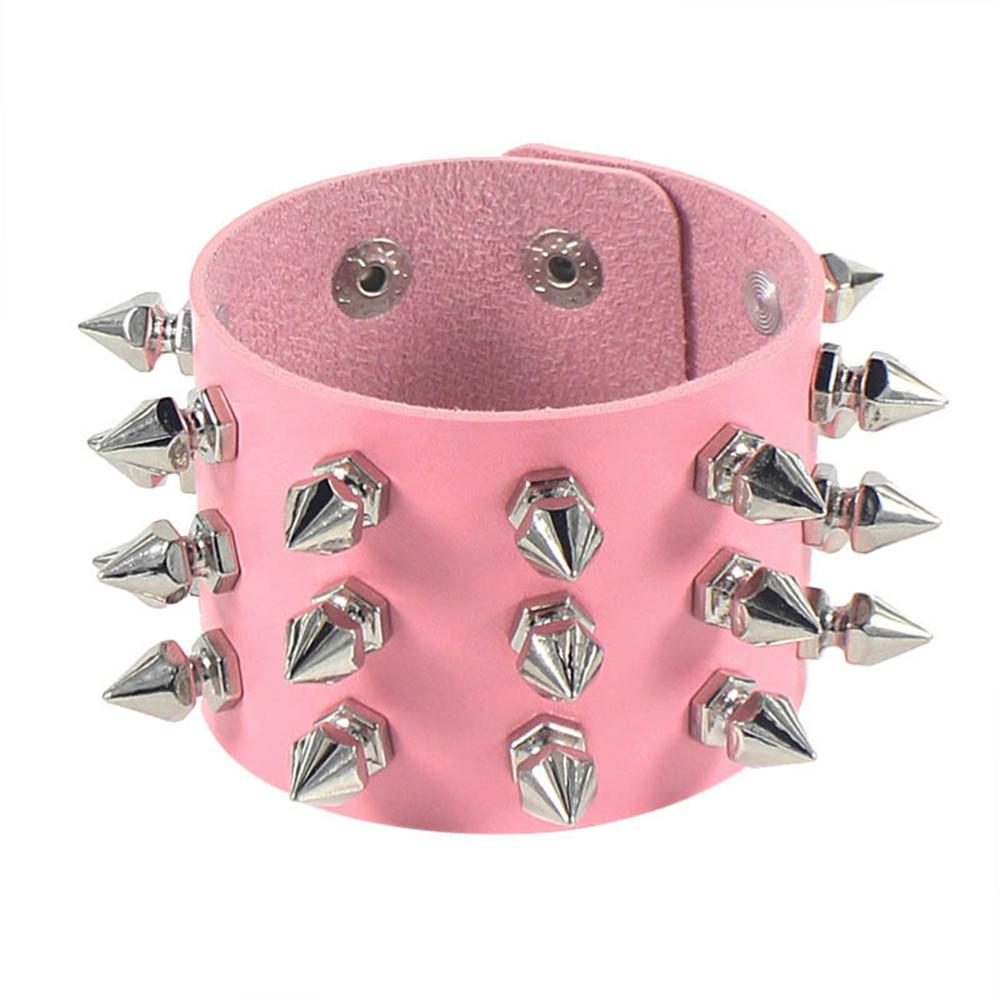 Spikes Niet Breite Manschette PU Leder Punk Schwarz Armbänder Für Männer Mode Leder Armband Armreifen Multilayer Breite Wrap Schmuck 22cm rosa von Joom DACH