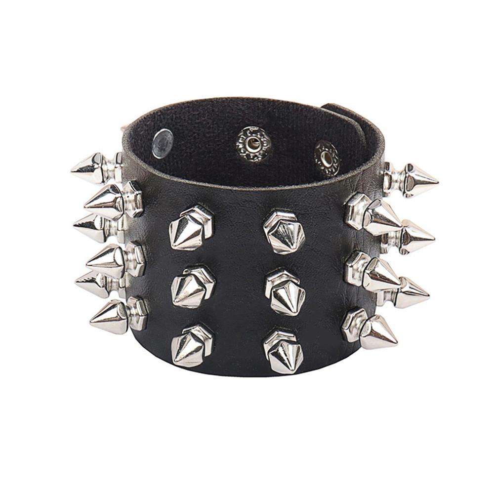 Spikes Niet Breite Manschette PU Leder Punk Schwarz Armbänder Für Männer Mode Leder Armband Armreifen Multilayer Breite Wrap Schmuck 22cm schwarz von Joom DACH