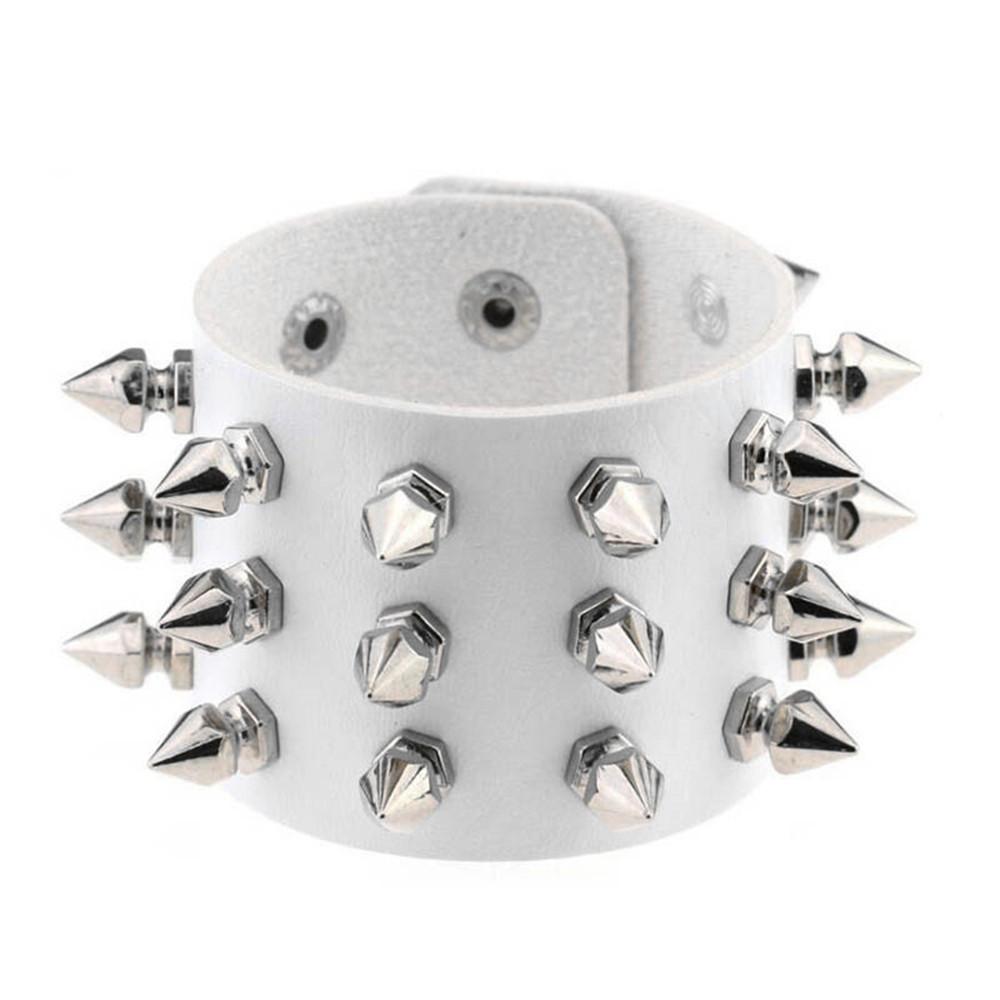 Spikes Niet Breite Manschette PU Leder Punk Schwarz Armbänder Für Männer Mode Leder Armband Armreifen Multilayer Breite Wrap Schmuck 22cm weiß von Joom DACH