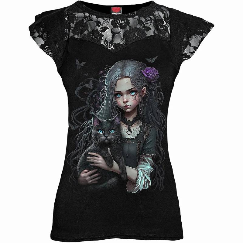Spiral Direct Damen-/Damen-Gothic-Top mit Spitzendetail XXL schwarz von Joom DACH