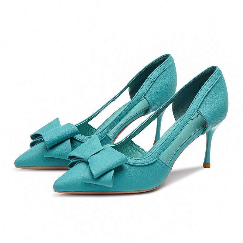 Spitz zulaufende Stiletto-Schuhe mit hohen Absätzen Damen Sommer Neue Schleife Sandalen Feminines Temperament Französische Einzelschuhe Damen 37 von Joom DACH