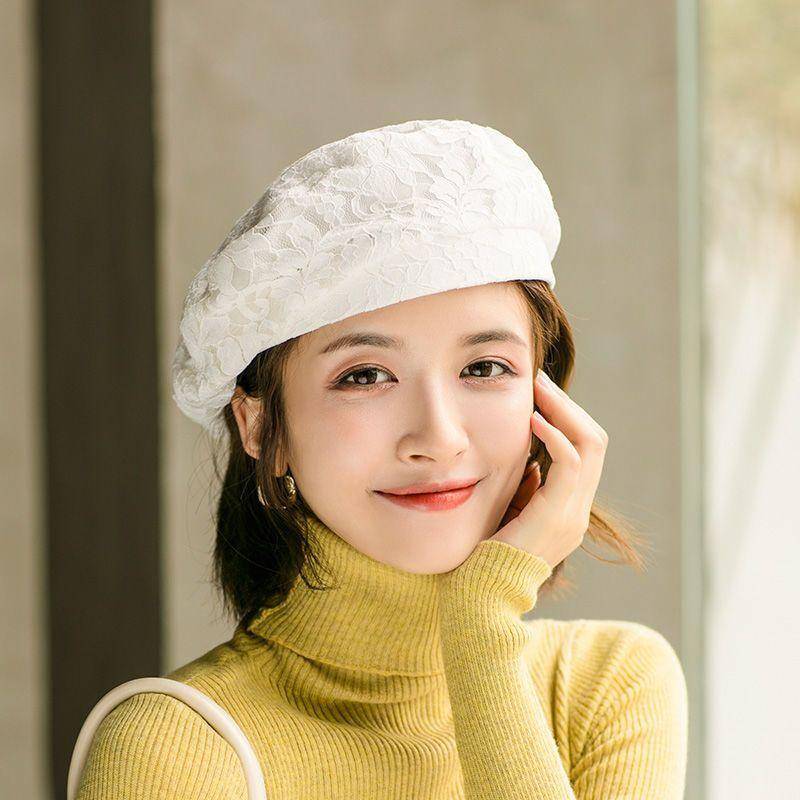 Spitze Damen Baskenmütze Frühling und Sommer Hut Damen Japanisch Herbst und Winter Allround Malermütze Street Girl Achteckige Baskenmütze one size von Joom DACH