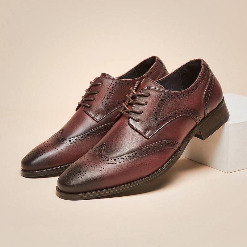 Spitze Herren Lederschuhe Britisches Echtleder Business Formelle Kleidung Brogue Herrenschuhe Oberste Schicht Rindsleder Derby Schuhe Lässig 44 dunkelbraune von Joom DACH