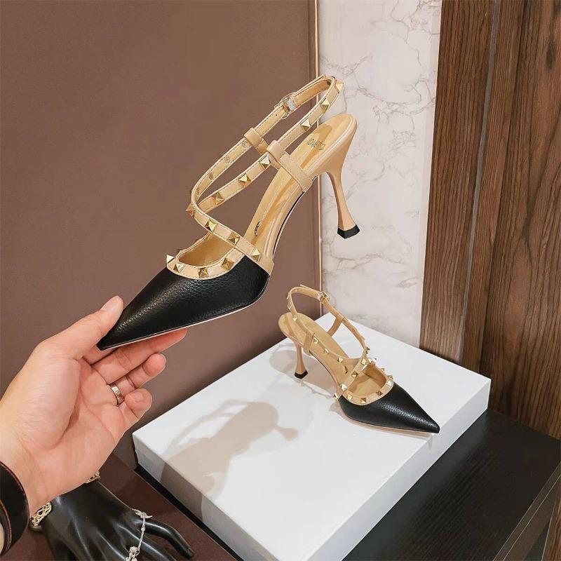 Spitze High Heels für Damen mit dünnem Absatz zum Überziehen.  Frühling/Sommer Neue Europäische und Amerikanische Vielseitig 34 schwarz von Joom DACH