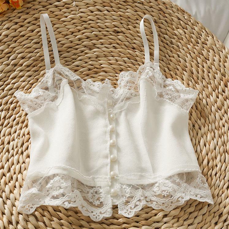 Spitze Patchwork Einreihiges Kurzes Crop Top mit Freiem Bauch für Sommer Slim Fit Oberbekleidung Camisole one size weiß Spitze Patchwork Einreihiges Kurzes Crop Top mit Freiem Bauch für Sommer Slim Fit Oberbekleidung Camisole one size weiß von Joom DACH