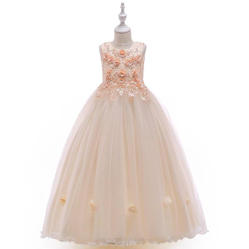 Spitze Perlen Applikation Langes Ballkleid Kinderkleid Mädchen Party Elegante Teenager Formelle Brautkleider 130 champagner von Joom DACH