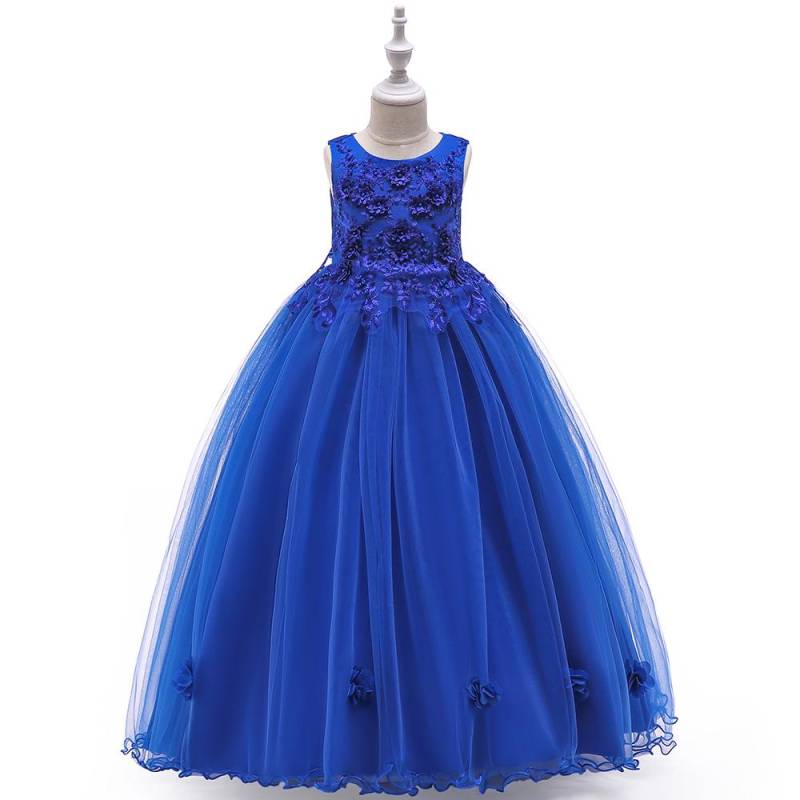 Spitze Perlen Applikation Langes Ballkleid Kinderkleid Mädchen Party Elegante Teenager Formelle Brautkleider 130 königsblau von Joom DACH