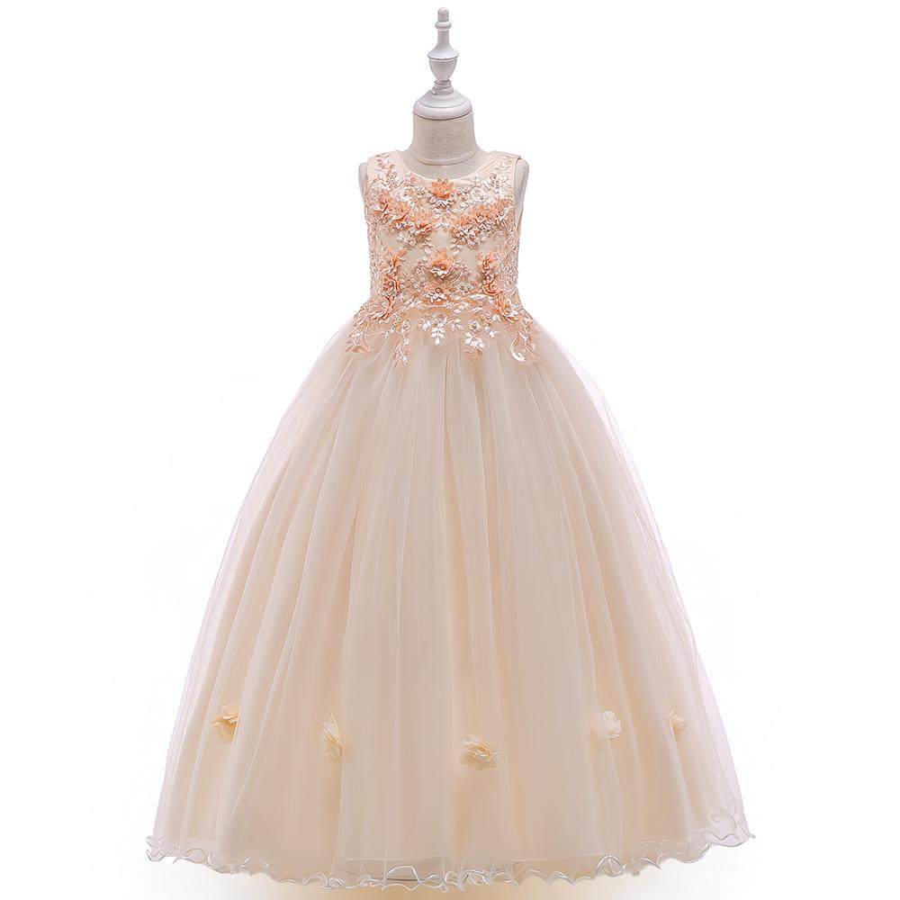 Spitze Perlen Applikation Langes Ballkleid Kinderkleid Mädchen Party Elegante Teenager Formelle Brautkleider 140 champagner von Joom DACH