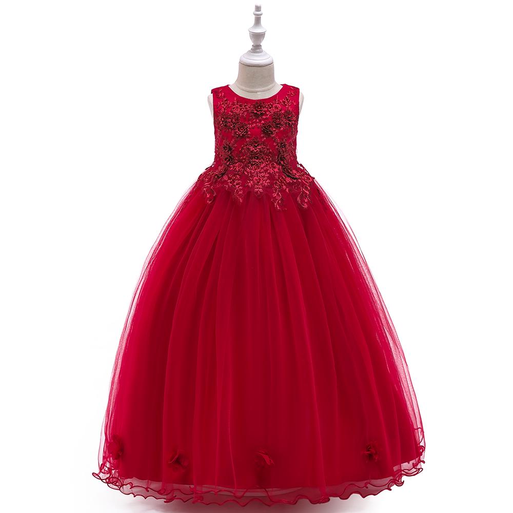 Spitze Perlen Applikation Langes Ballkleid Kinderkleid Mädchen Party Elegante Teenager Formelle Brautkleider 150 dunkelrote von Joom DACH