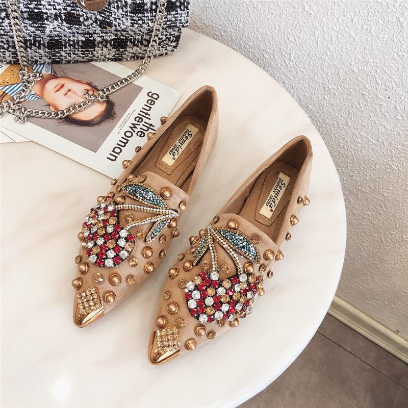 Spitze Zehenpartie Damen Flats Strass Slipper Herbst Nieten Klassische Damen Flats Schuhe Damen Ballerinas Weiche Bootsschuhe 40 khaki von Joom DACH
