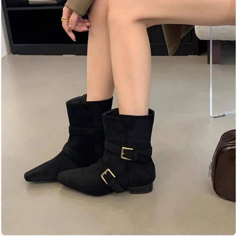 Spitze Zehenpartie Klobige Damen Stiefeletten Wildleder Modedesigner Laufschuhe Damen Trend Winter Elegant Kleid Mujer Schuhe 40 schwarz von Joom DACH