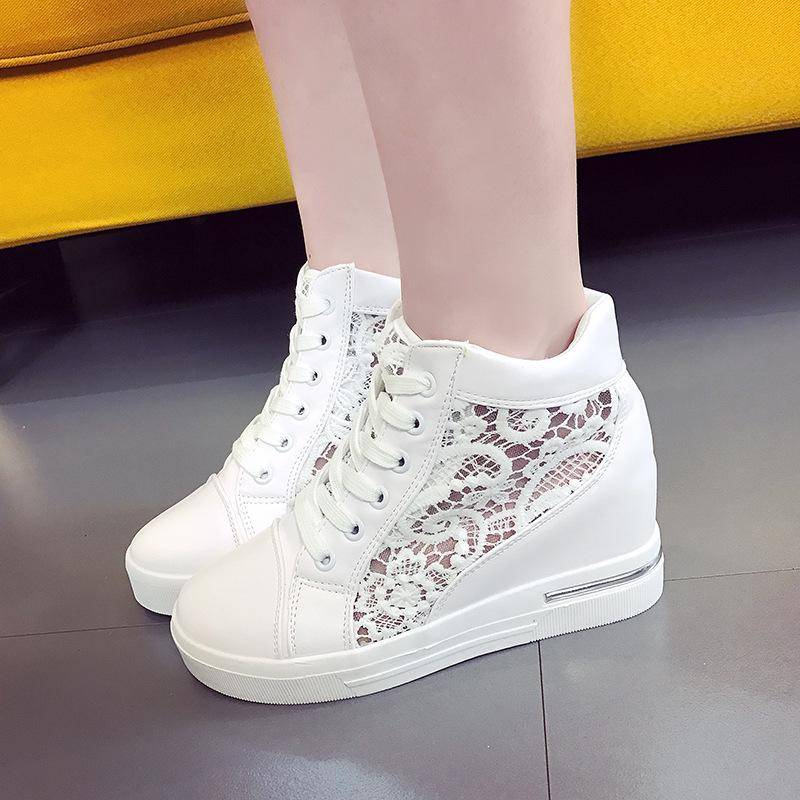 Spitze aushöhlen Frauen Keilschuhe dicken Boden Freizeitschuhe Sommerstiefel weiße Schuhe 37 silber von Joom DACH
