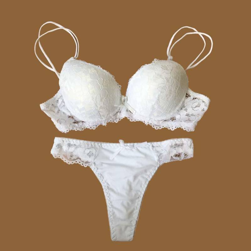 Spitzen-BH, Tanga-Set, Push-up-Unterwäsche-Set, Damen-Höschen, hohle Spitze, Dessous-BHs und Höschen-Set 34C weiß von Joom DACH