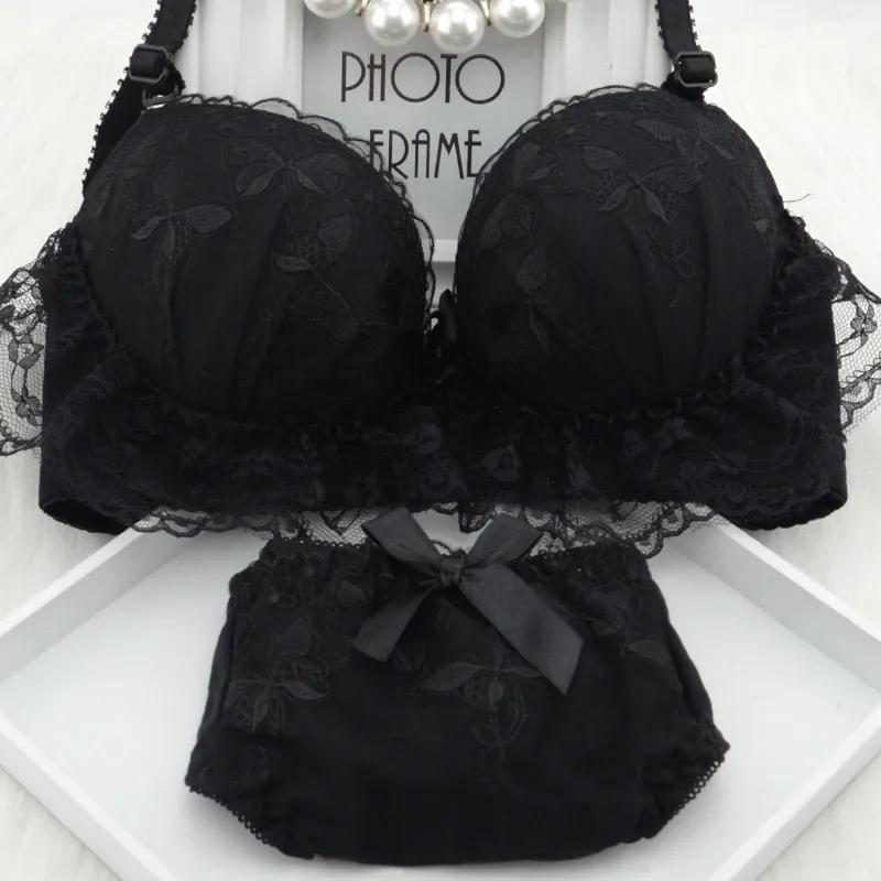 Spitzen-BH-Set, gepolsterter Push-Up-BH, Höschen, Unterwäsche, Damenslips, Dessous, Damen-Dessous 38B schwarz von Joom DACH