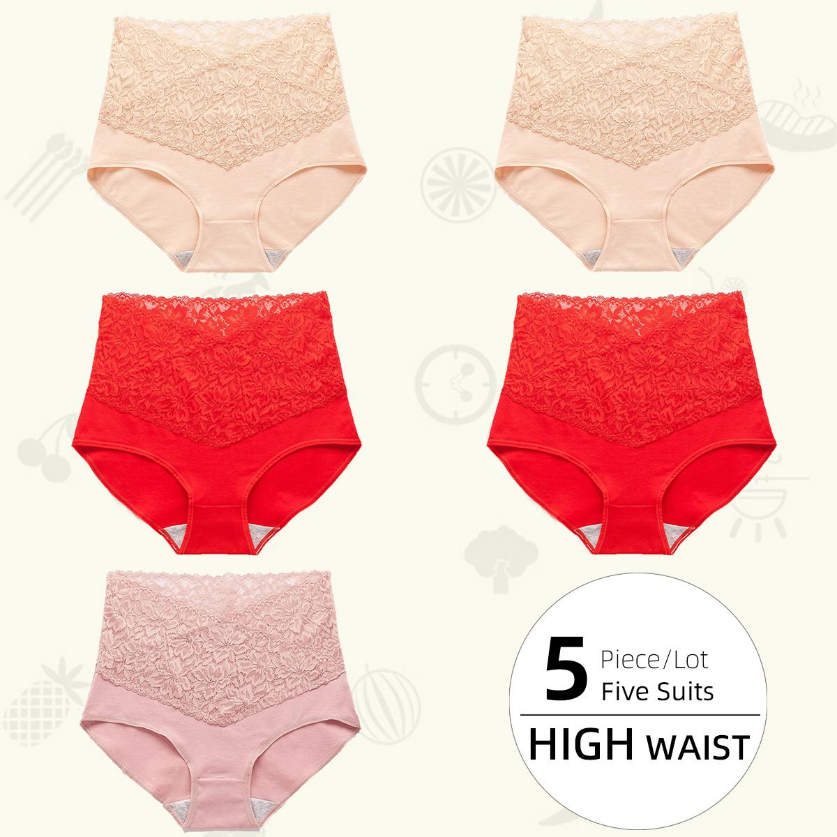 Spitzenhöschen mit hoher Taille für Damen, Slips aus reiner Baumwolle im Schritt, vorne und hinten, auslaufsichere Unterwäsche für Damen 2XL von Joom DACH