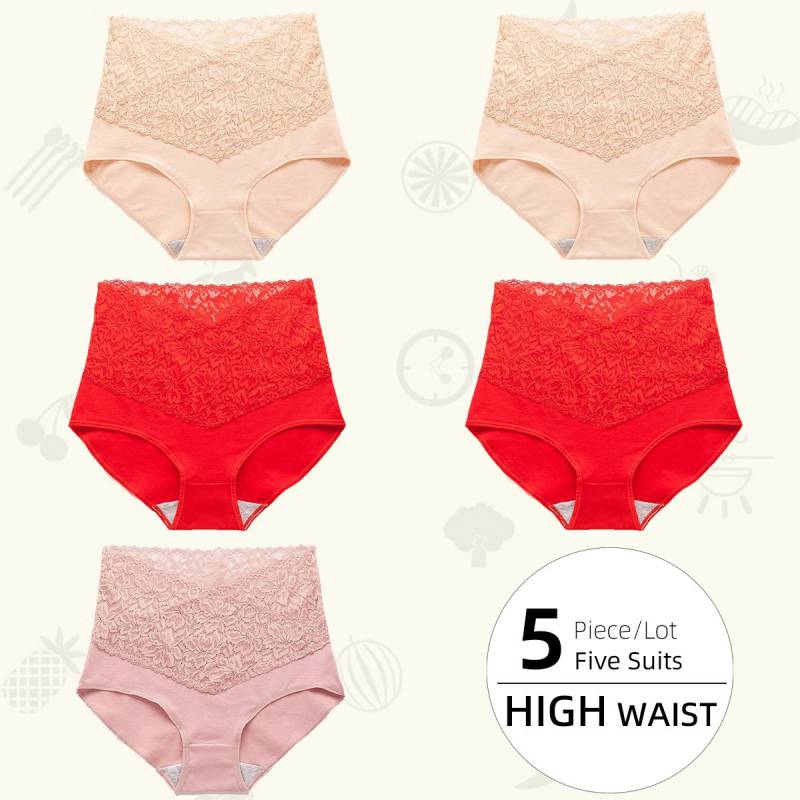 Spitzenhöschen mit hoher Taille für Damen, Slips aus reiner Baumwolle im Schritt, vorne und hinten, auslaufsichere Unterwäsche für Damen 2XL von Joom DACH