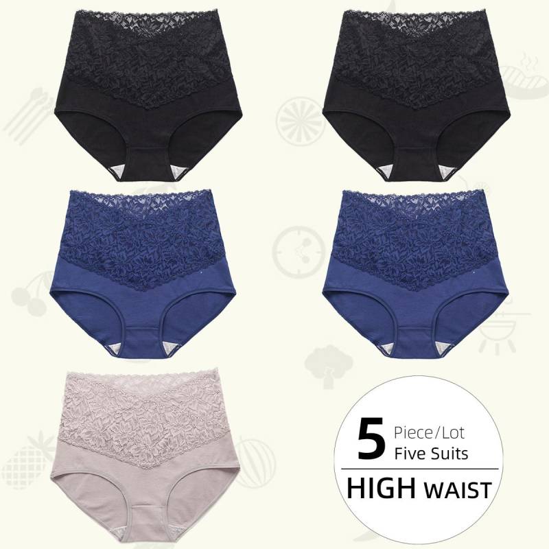 Spitzenhöschen mit hoher Taille für Damen, Slips aus reiner Baumwolle im Schritt, vorne und hinten, auslaufsichere Unterwäsche für Damen 3XL von Joom DACH