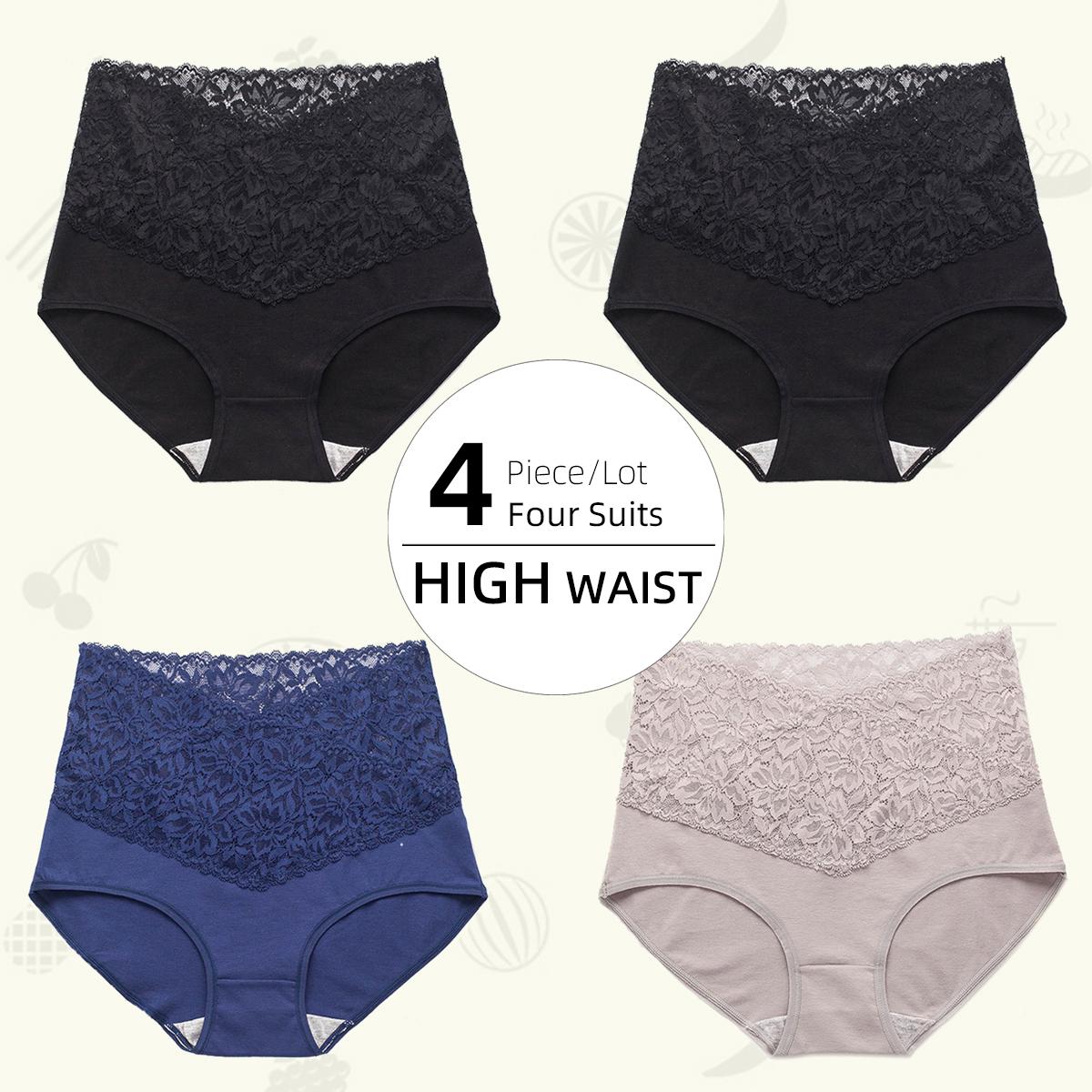 Spitzenhöschen mit hoher Taille für Damen, Slips aus reiner Baumwolle im Schritt, vorne und hinten, auslaufsichere Unterwäsche für Damen L von Joom DACH