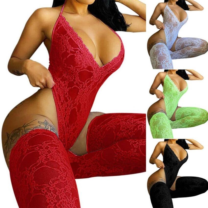 Spitzenstrümpfe Dessous Damen Tiefer V-Ausschnitt, figurbetonter Bodysuit, Nachtwäsche, sexy Nachtwäsche, Trikot M weiß Spitzenstrümpfe Dessous Damen Tiefer V-Ausschnitt, figurbetonter Bodysuit, Nachtwäsche, sexy Nachtwäsche, Trikot M weiß von Joom DACH