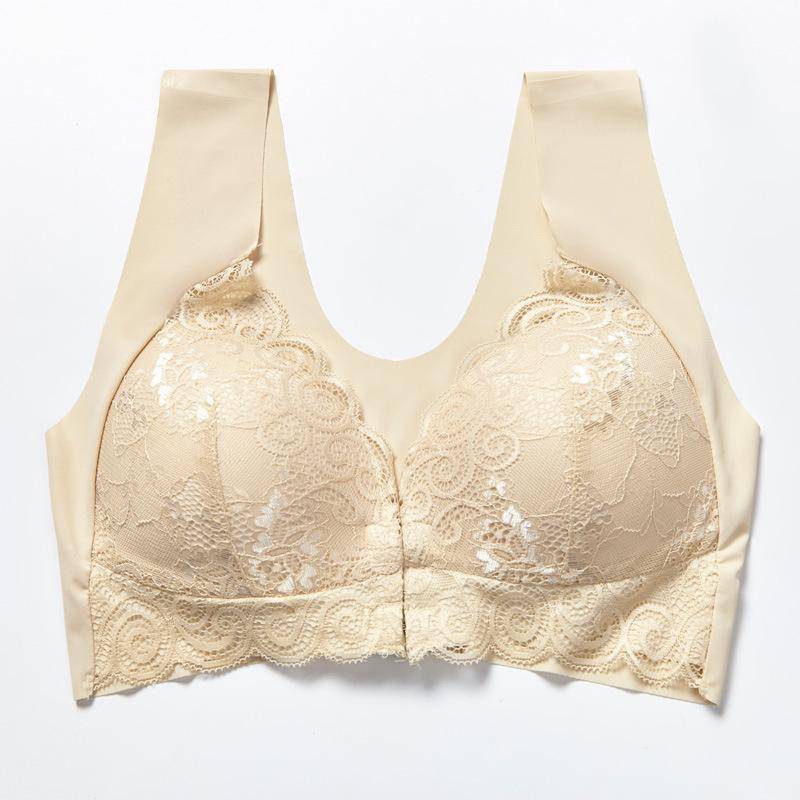 Spitzenunterwäsche für Damen im französischen Stil, Büstenhalter mit Frontverschluss, Bralette in Übergröße, dünnes Unterwäscheoberteil, geraffter Push-Up-BH ohne Bügel 3XL nude von Joom DACH