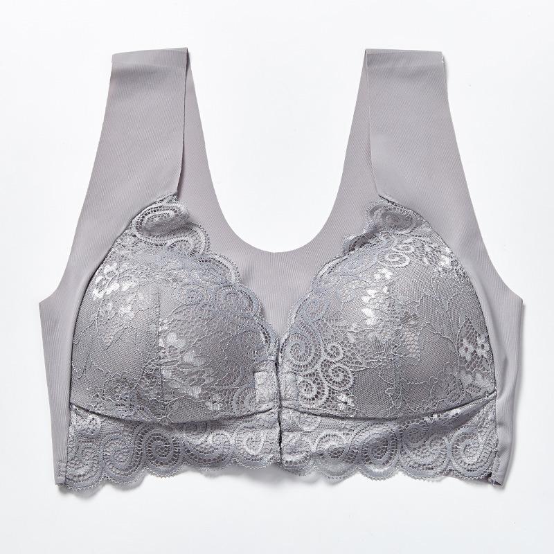 Spitzenunterwäsche für Damen im französischen Stil, Büstenhalter mit Frontverschluss, Bralette in Übergröße, dünnes Unterwäscheoberteil, geraffter Push-Up-BH ohne Bügel 5XL von Joom DACH