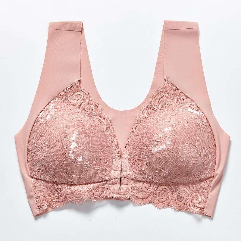Spitzenunterwäsche für Damen im französischen Stil, Büstenhalter mit Frontverschluss, Bralette in Übergröße, dünnes Unterwäscheoberteil, geraffter Push-Up-BH ohne Bügel 7XL von Joom DACH