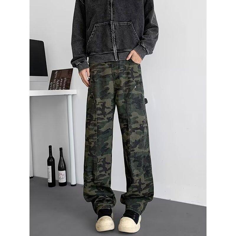 Splicing Camouflage Workwear Jeans Herren Loose Straight Leg High Street Freizeithose 3XL von Joom DACH