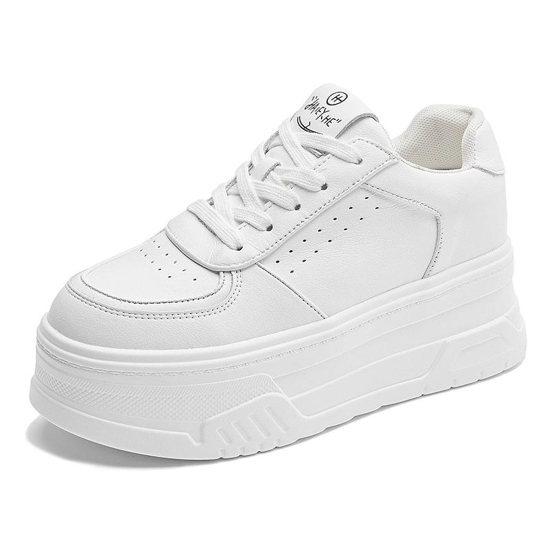 Sponge Cake Kleine weiße Schuhe mit dicken Sohlen für Damen aus Leder, Allgleiches, Frühling, neue lässige, atmungsaktive, erhöhte Turnschuhe für Damen 39 weiß von Joom DACH