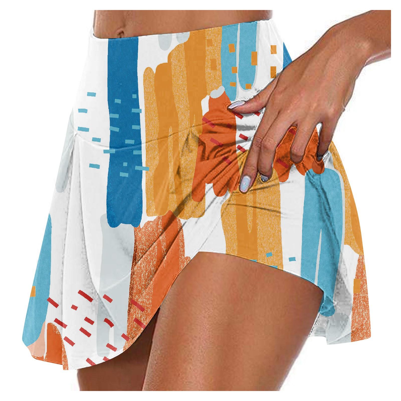 Sportliche, dehnbare, plissierte Tennisröcke für Damen, Lauf-Yoga-Innenshorts, elastische Sport-Golf-Skorts L orange von Joom DACH