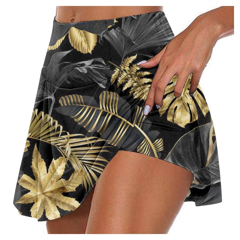 Sportliche, dehnbare, plissierte Tennisröcke für Damen, Lauf-Yoga-Innenshorts, elastische Sport-Golf-Skorts XXL gold von Joom DACH