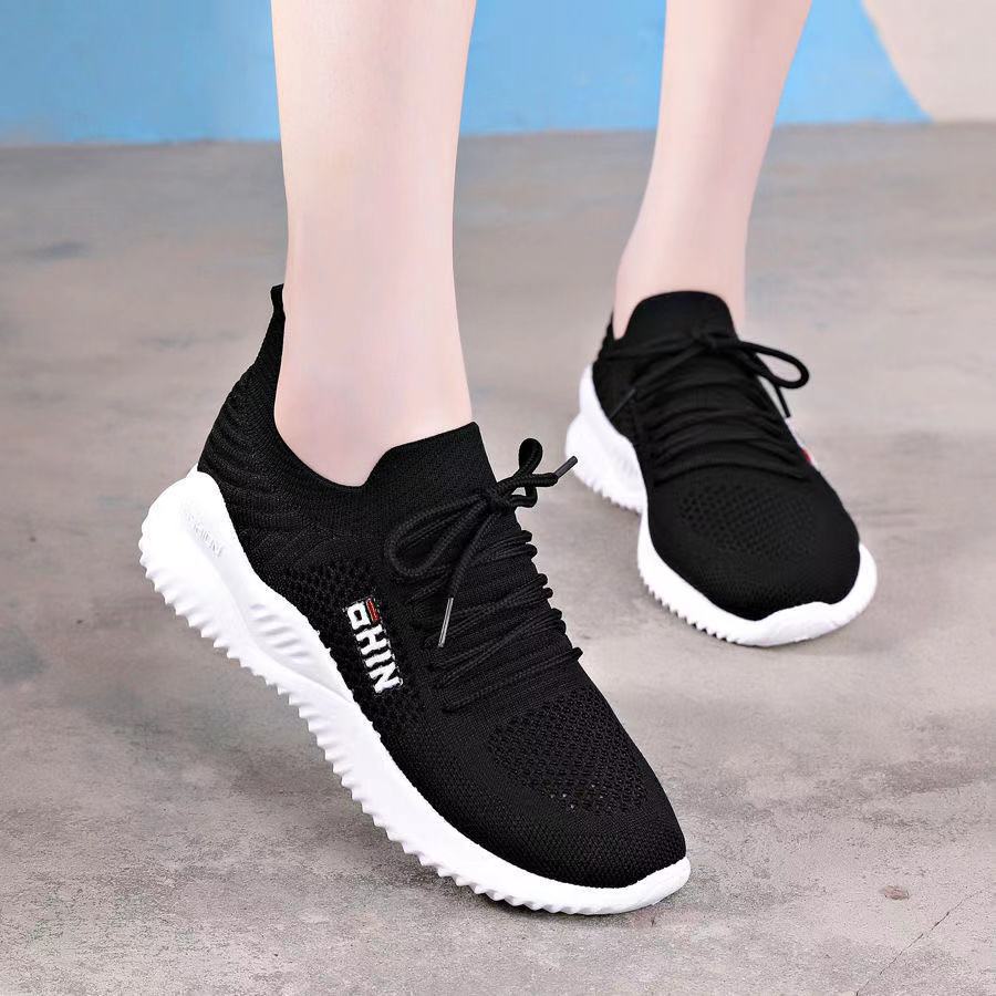 Sportschuhe Damen Neue Herbst Damenschuhe Studenten Atmungsaktive Mesh-Schuhe Dünnschliff Kleine Weiße Schuhe Laufschuhe mit Weicher Sohle Damen 40 schwarz von Joom DACH
