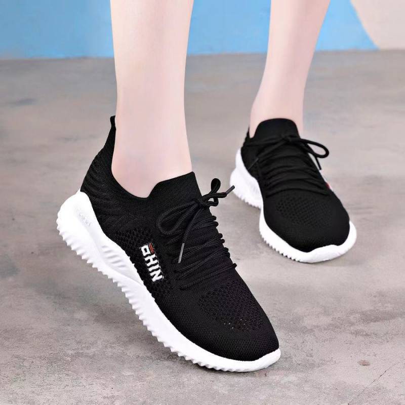 Sportschuhe Damen Neue Herbst Damenschuhe Studenten Atmungsaktive Mesh-Schuhe Dünnschliff Kleine Weiße Schuhe Laufschuhe mit Weicher Sohle Damen 40 schwarz von Joom DACH