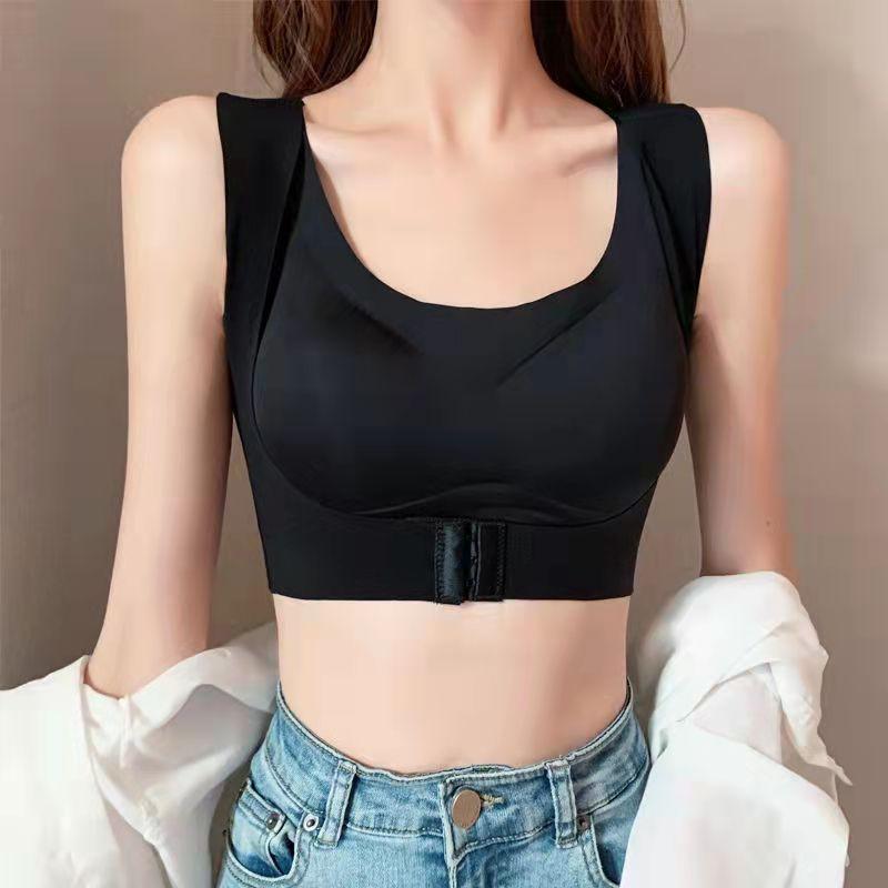 Sportunterwäsche Damen Korrektur Buckel Shapewear Ohne Bügel Fitness-BH Rafft und Schließt die Brüste Nahtloser BH Gekreuzte Träger Weste Yoga Tanktop M schwarz von Joom DACH