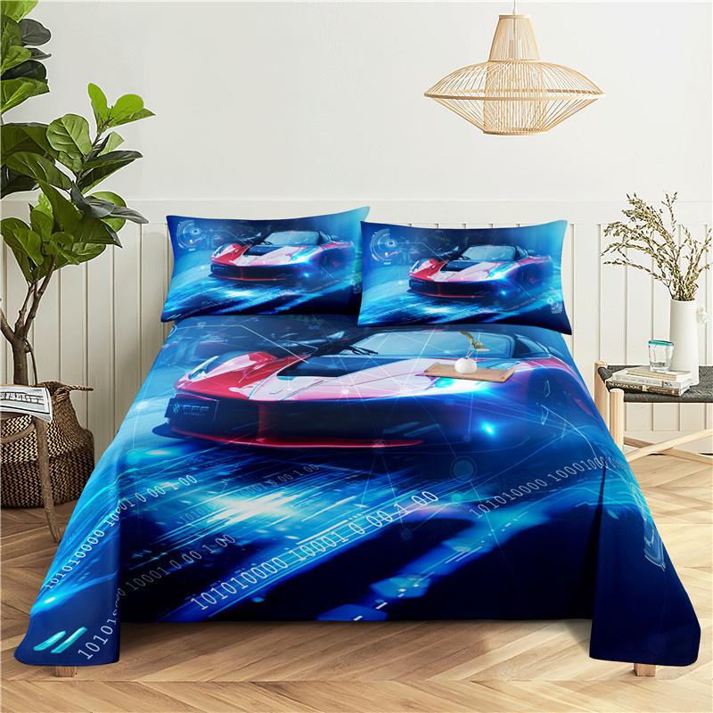 Sportwagen Digitaldruck Polyester Bettlaken mit Kissenbezug Cartoon Kinder Geschenk Rennwagen Bettwäsche 110x230cm 2pcs von Joom DACH