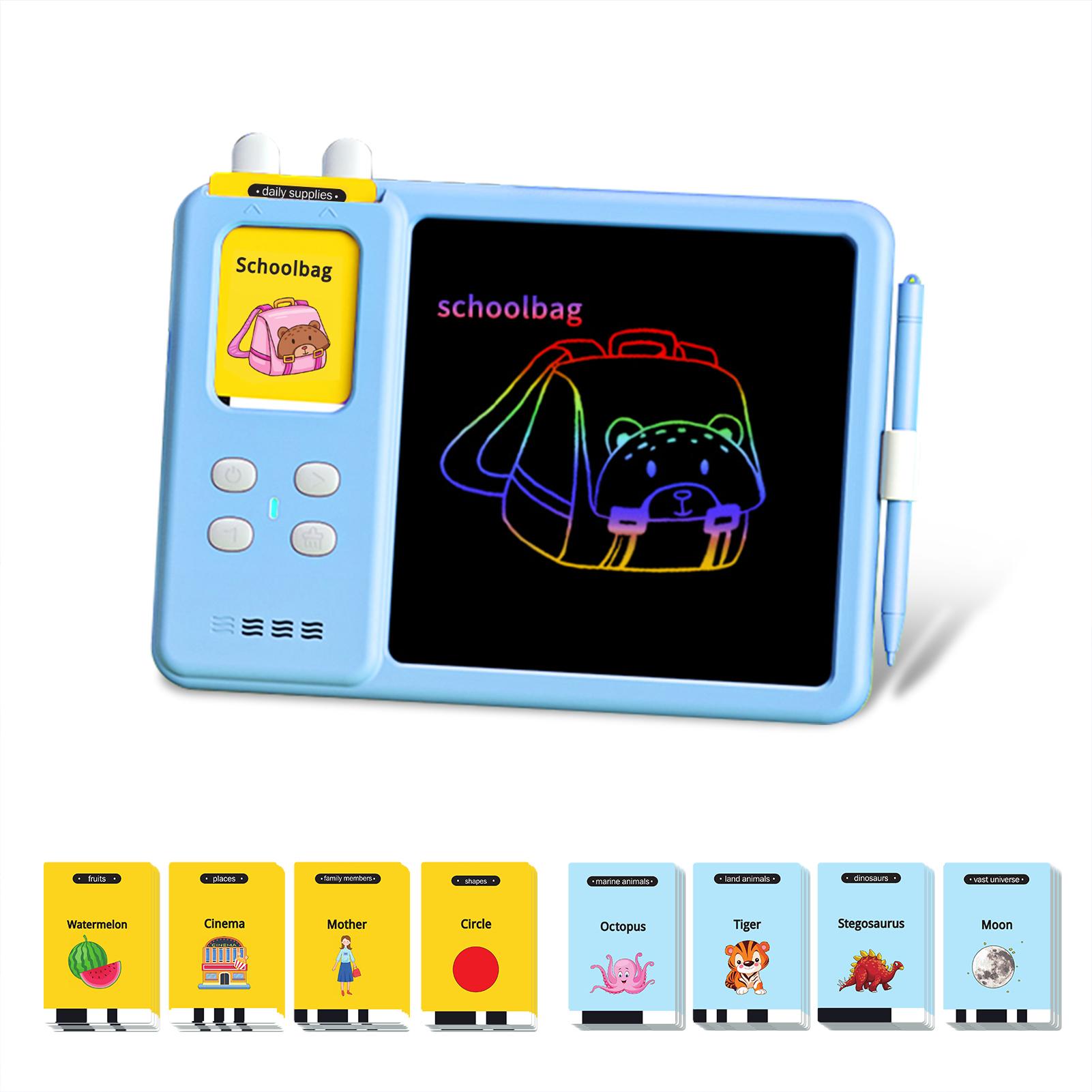 Sprechende Lernkarten, Schreibtablett, 2-in-1, pädagogisches LCD-Zeichenbrett für Kinder, Autismus, sensorische Sprache blau von Joom DACH