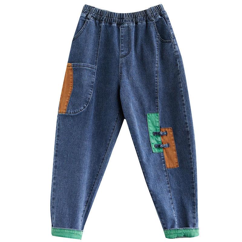 Spring Art Retro-Patchwork-Jeans für Damen, hoch taillierte, lockere und vielseitige Haremshose XL von Joom DACH