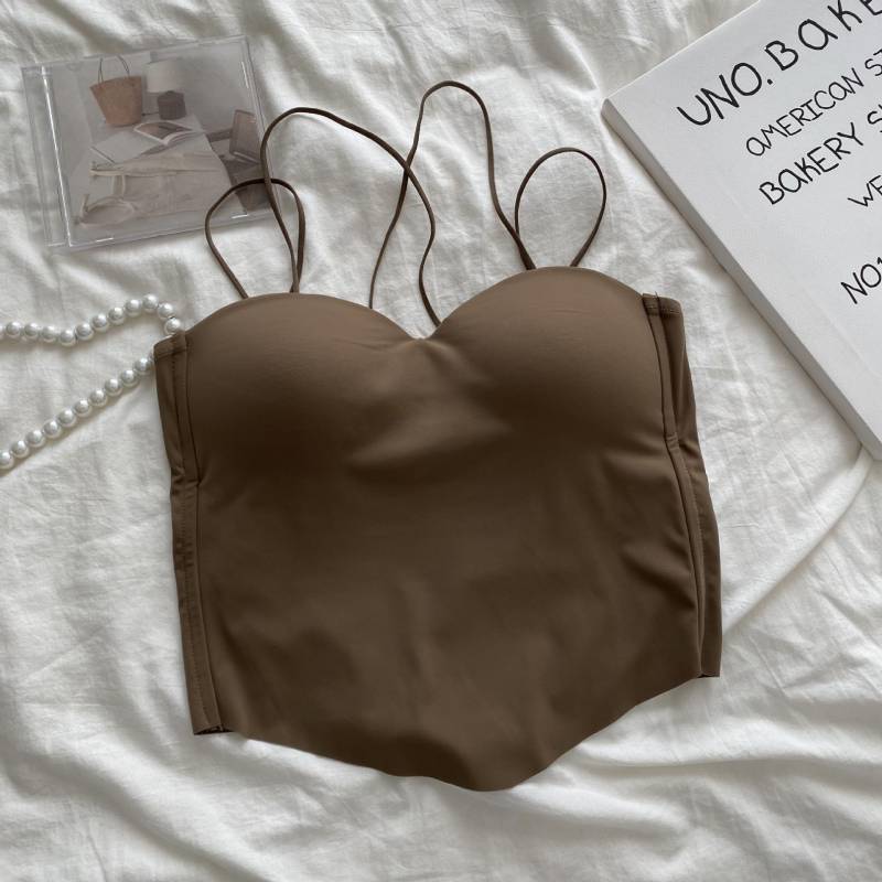 Frühling und Sommer Eisseide mit Sport-Neckholder-Tanktop Damen Französische Würze Schlankheits-Schönheitsrücken mit Brust Oberbekleidung Brustwickel Tide One size von Joom DACH