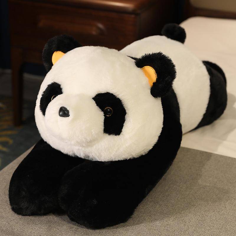 Squishy Plüsch Panda Cartoon Liegend Plüsch Gefüllt Flauschiger Bär Welpe Puppe Lieblich Tier Plüschkissen Für Kinder Geburtstagsgeschenk 80cm schwarz von Joom DACH