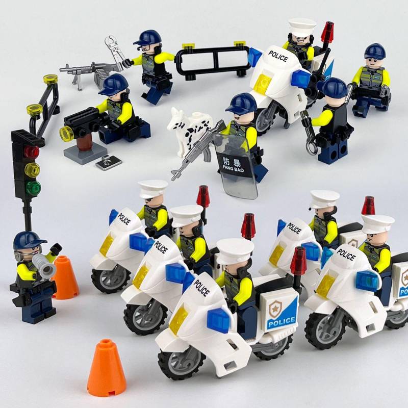 Stadt Serie Motorrad Verkehrs Polizei Puppe Kinder Bausteine Spielzeug von Joom DACH
