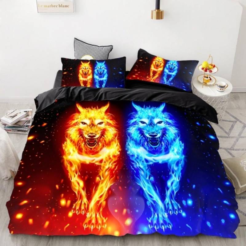 Starke Löwen Tiger Bettwäschesets Flammenwolf Bettbezug Einzelbett Queen King Übergröße Kinder Frauen Rose Zimmerdeko 2/3tlg. Bettwäsche EU single(135x200cm) von Joom DACH