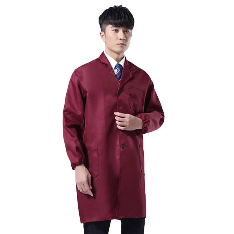 Staubdichte Herren-Laborkittel mit langen/kurzen Ärmeln, Knöpfen und Taschen, Arbeitskleidung für Herren L Long Sleeve lila rot von Joom DACH
