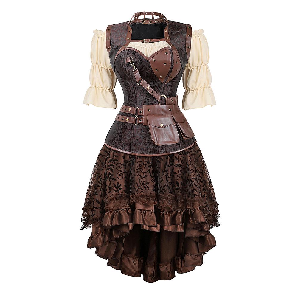Steampunk Korsettkleid Piratenkostüm für Damen Halloween Mittelalter Bluse Gothic Kunstleder Korsettkleid mit Trägern Braun M Steampunk Korsettkleid Piratenkostüm für Damen Halloween Mittelalter Bluse Gothic Kunstleder Korsettkleid mit Trägern Braun M von Joom DACH