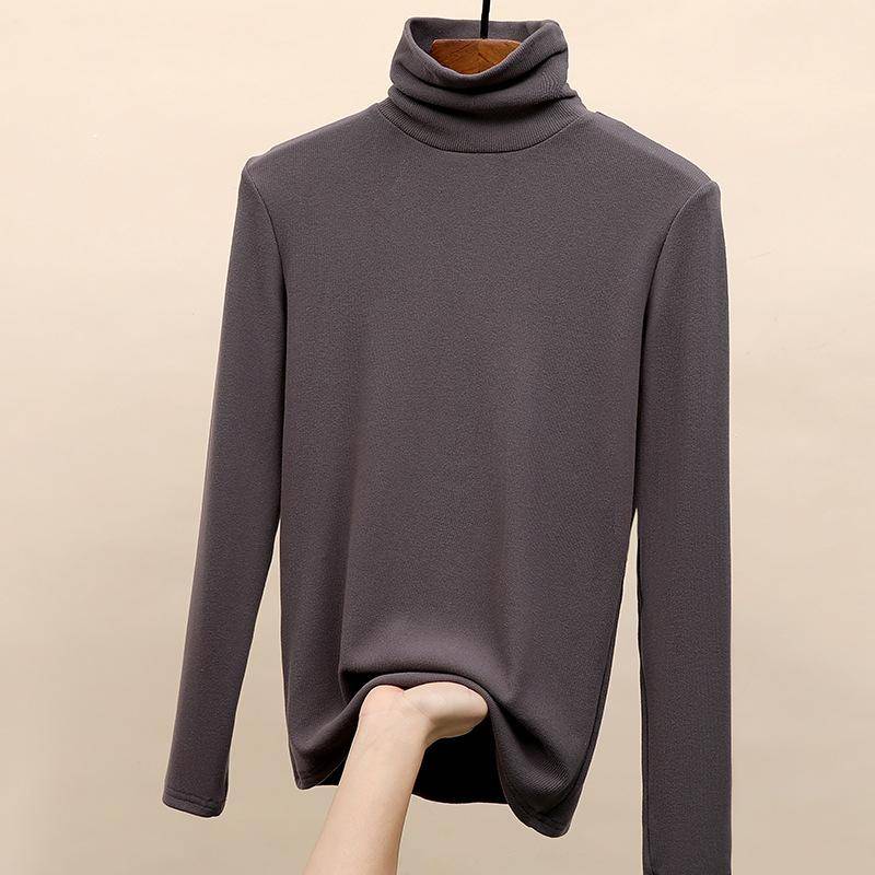 Stehkragen-Basishemd für Damen, neu für Herbst und Winter, plus Thermo-Innenseite aus Samt, schwarz-weiß, langärmeliges Oberteil 2XL von Joom DACH