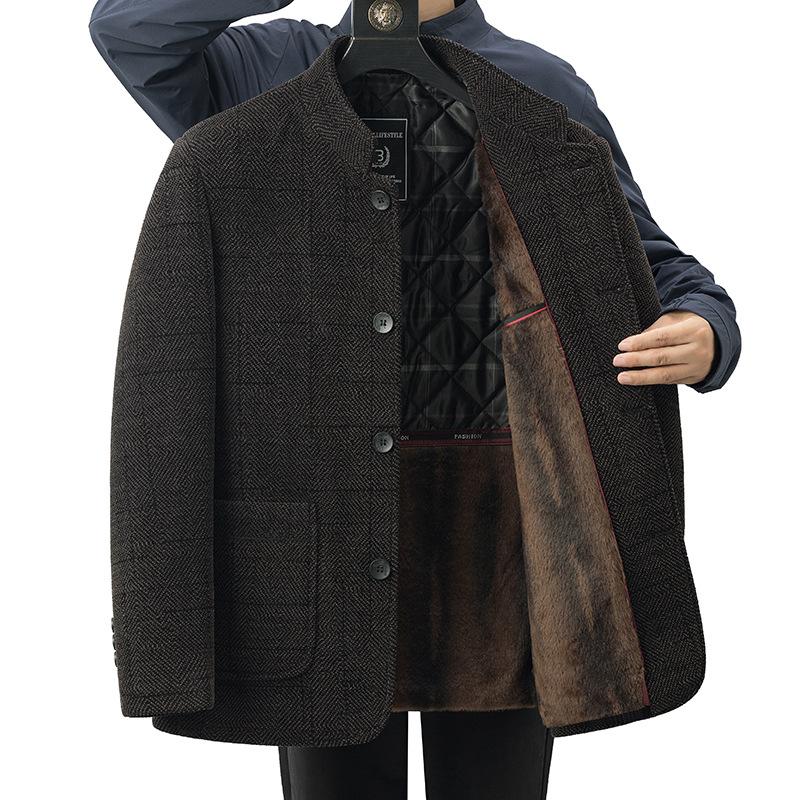 Stehkragen Herren Mittelalterlich und Älter Fleece Verdickte Jacke Papas Winter Baumwollgepolsterte Jacke 4XL von Joom DACH