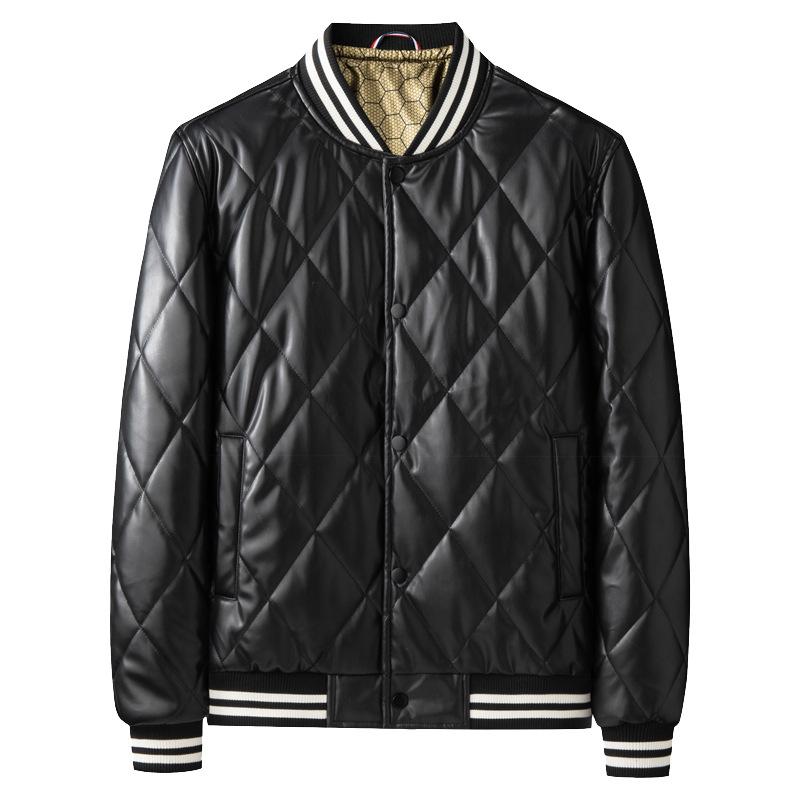 Stehkragen Neue Winter Warme Mantel Jacke Gesteppte Baumwolle Mantel Herren Plaid Leder Baumwolle Mantel 4XL von Joom DACH