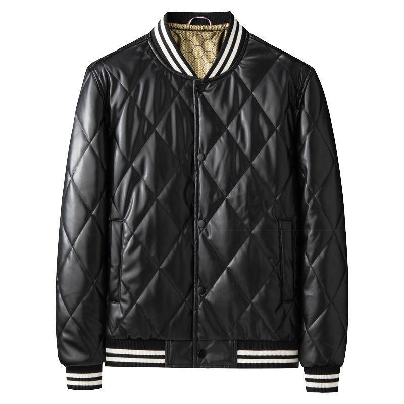 Stehkragen Neue Winter Warme Mantel Jacke Gesteppte Baumwolle Mantel Herren Plaid Leder Baumwolle Mantel 4XL von Joom DACH